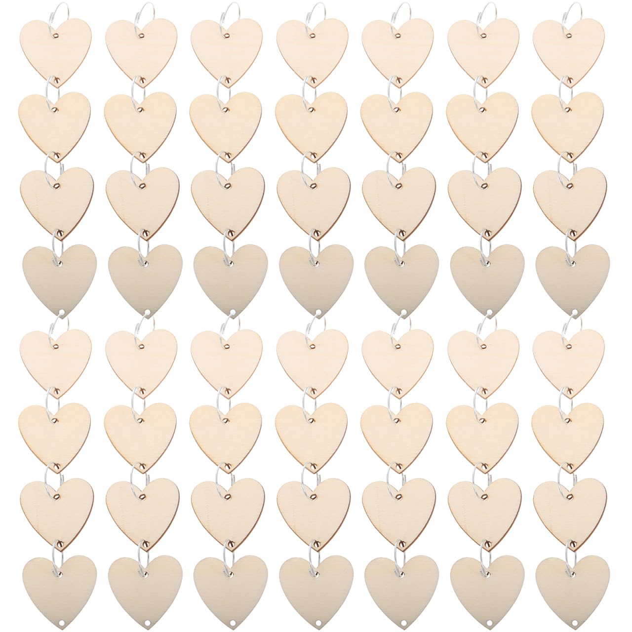 ULDIGI 100 Sets Wooden Heart Tags Discs Wooden Heart Slices Ornaments with 2 Holes and Ring Circle Hook Connectors for Chrstmas Birthday Boards Chore Boards DIY Crafts