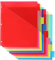 Vista 11 de Separadores de plástico con 5 pestañas con bolsillo frontal transparente, 3 juegos, separadores de bolsillo para carpeta de 3 anillas, separadores