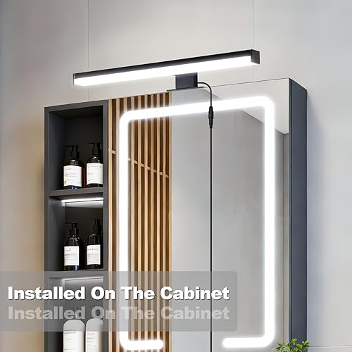 Miniatura 8 de Luz LED de 15.4 pulgadas, luces de baño negras sobre el espejo, 3 tipos de instalación con cable de alimentación, lámpara de pared moderna para