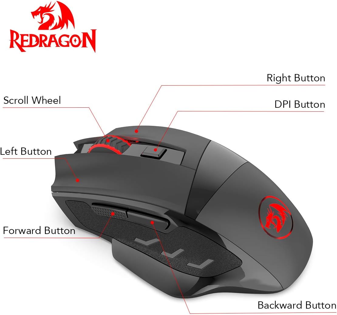 Redragon M653 MIG Optical 2.4G Wireless Mouse with USB Receiver, Portable Gaming & Office Mice, 5 Adjustable DPI Levels, 6 Buttons for Desktop, MacBook, Notebook, PC, Laptop, Computer