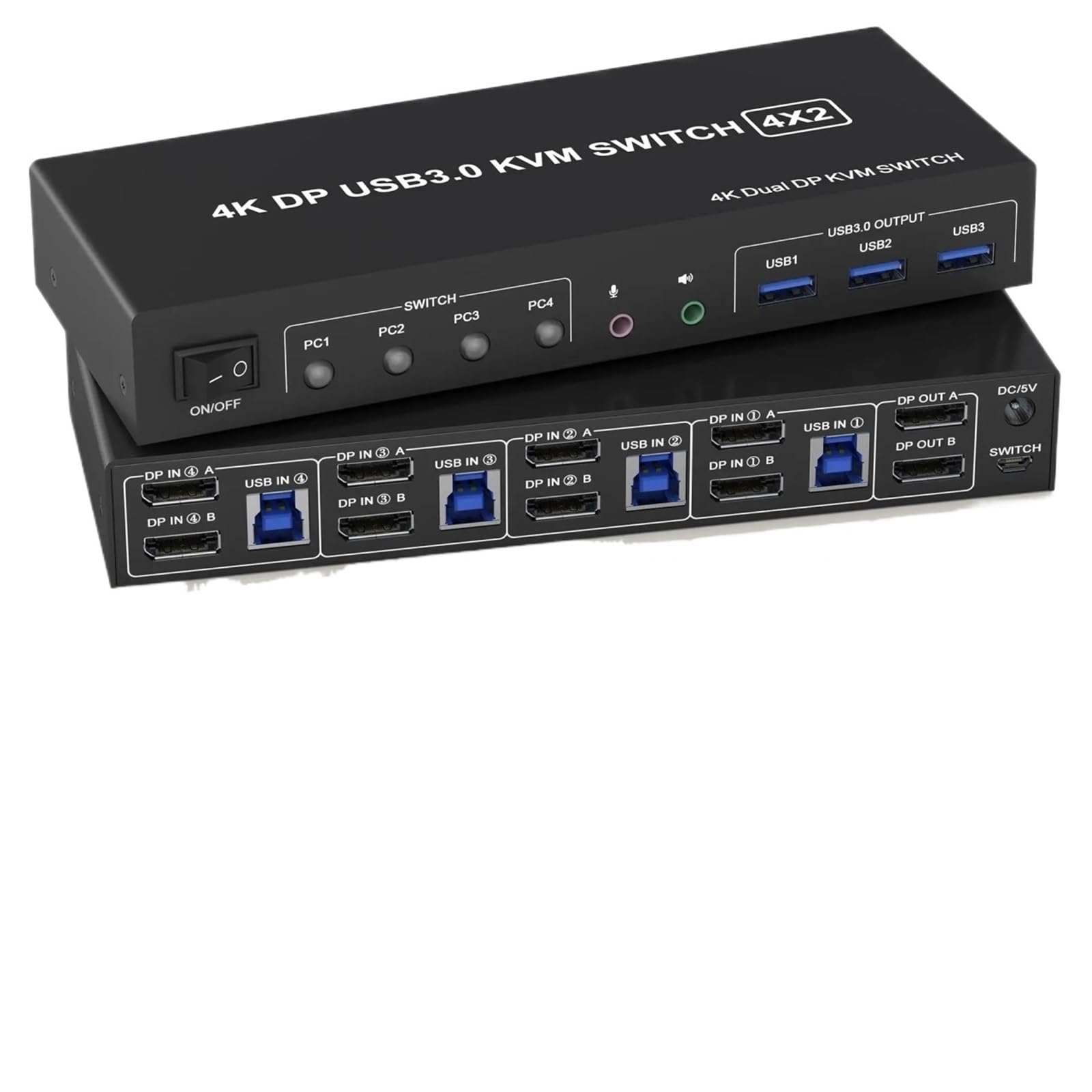 USB 3.0 KVM Switch Displayport 2 Monitors 4 Computers,4K Dual Monitor KVM Switch with Audio Microphone Output and 3 USB 3.0 Port(US Power Adapter)-image-14