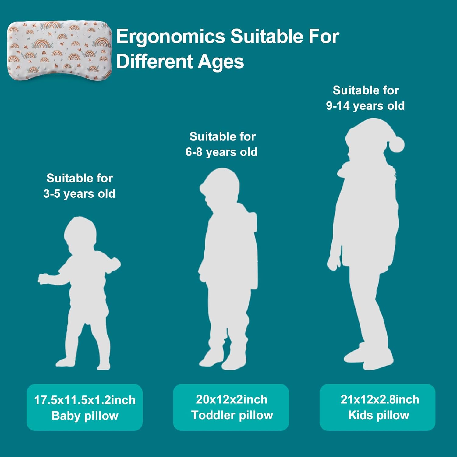 Toddler Pillow with Removable Pillowcase, willai 20X12inch Silicone Breathable Kid Pillow, Machine Washable Toddler Pillow, Ergonomic Small Children Pillow for Boys and Girls Ages 3-7 Years (Rainbow1) - Image 4