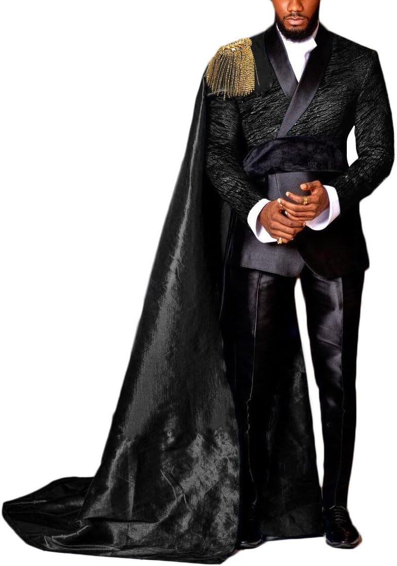 4 Pieces Prom Suit with Cape for Men Slim Shiny Jacket Pant Formal Tuxedo for Graduation Party,Homecoming