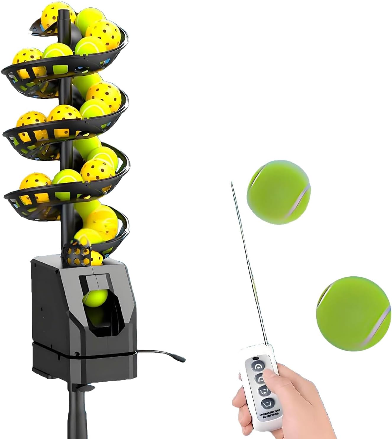 Remote Control Tennis Ball Machine, Portable Tennis Ball Tosser with Triangular Base, 33 Ball, for Self-Play Ball Launcher Beginners, Kids, Coaches, Home-Court