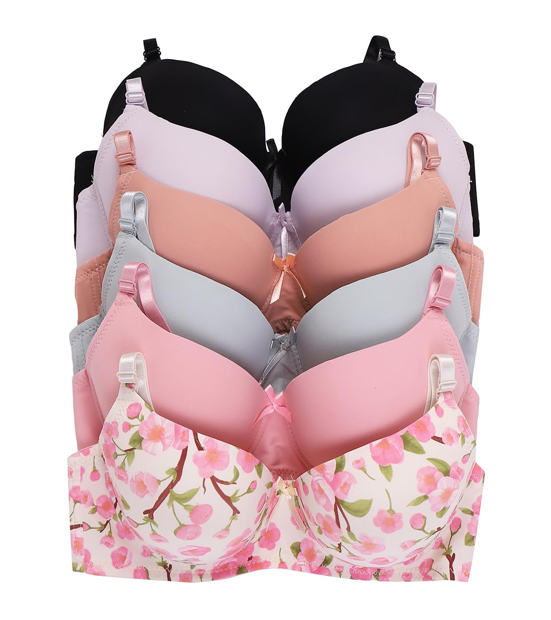 Viola's Secret 6 Pack of Color Print T-Shirt Bras B Cup C Cup and D Cup