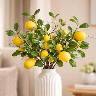 SATYAM KRAFT 3 Pcs Artificial Flower Lemon Sticks | Flowers for Vases Decoration, Home Decor, Living Room, Table Decoratio... Price In India