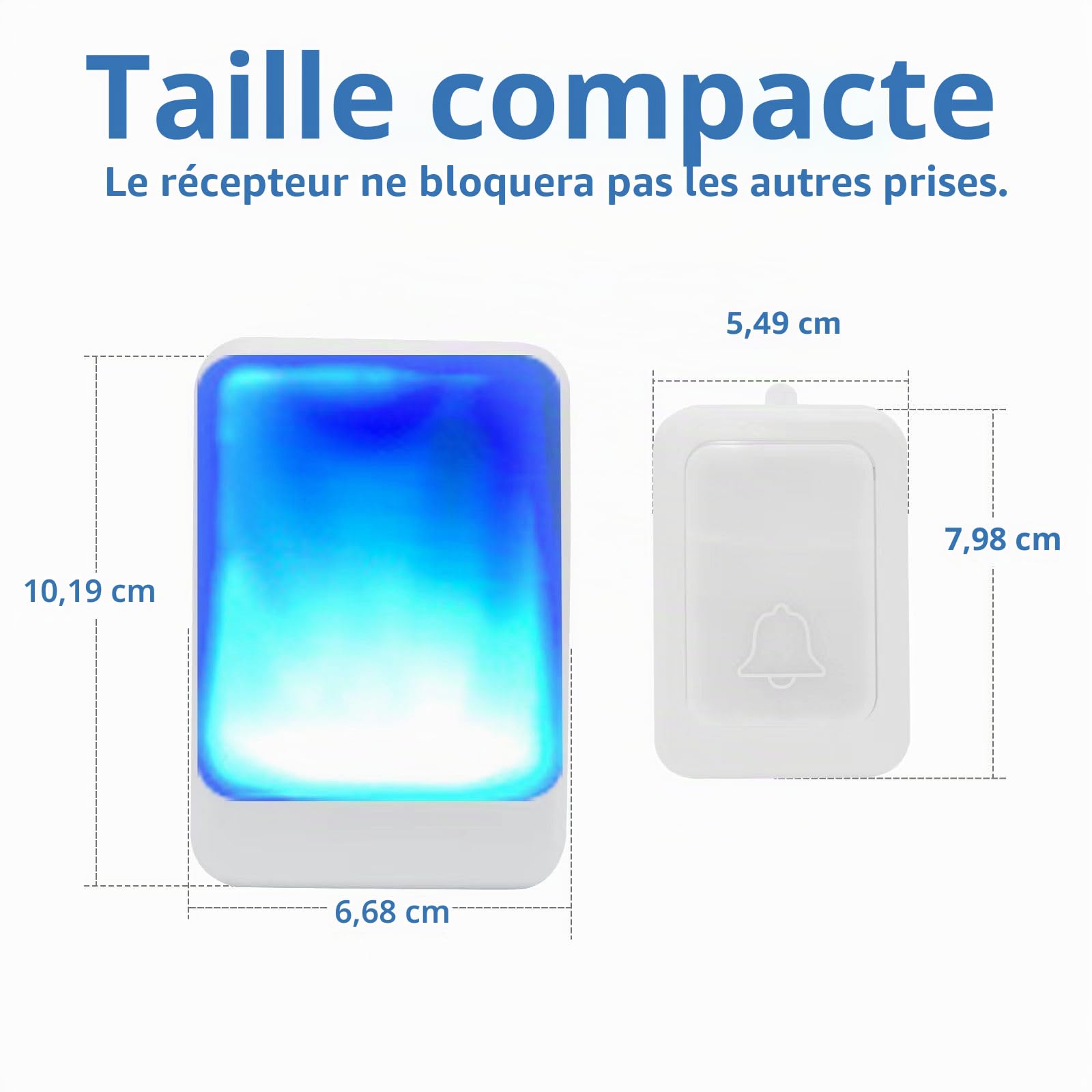 Sonnette de porte avec 7 couleurs de lumière vive et 4 volumes - Sonnette sans fil de 182,9 m - Pour la maison/le bureau - Convient pour les personnes âgées et malentendantes - 3 émetteurs avec 5