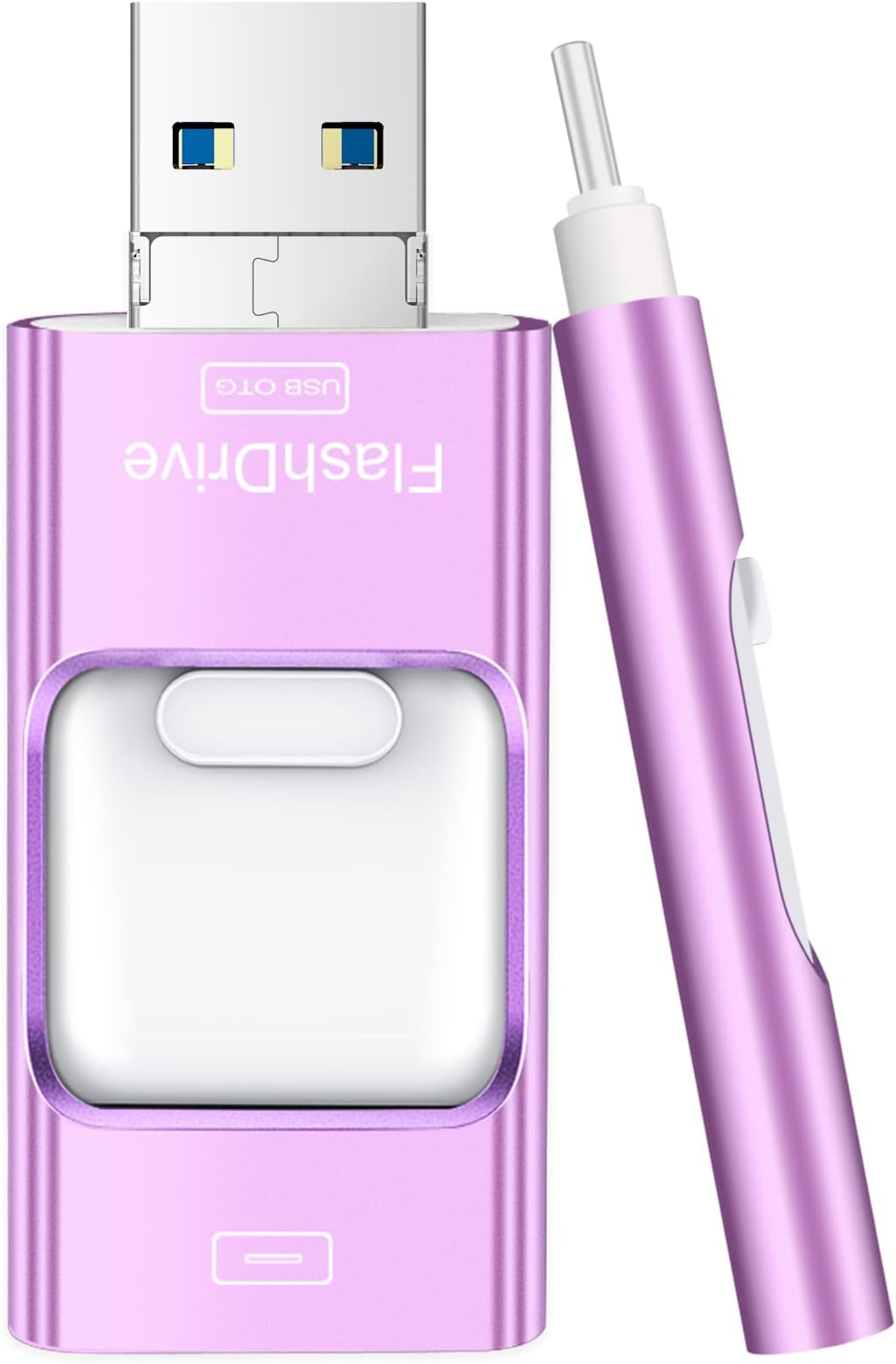 ZARMST Flash Drive for iPhone 256GB, 4 in 1 USB Type C Memory Stick, Photo Stick External Storage Thumb Drive for iPhone iPad Android Computer, Violet Purple