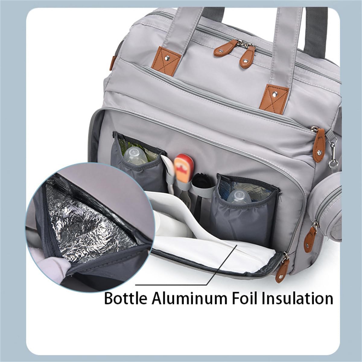 Diaper Bag Backpack with Changing Pad, Pacifier Case, Multi Functional Backpack Mommy Bag with Insulated Pockets (Gray)