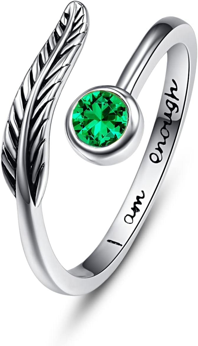 Anello Regolabile Con Piuma E Pietra Portafortuna - Argento Sterling 925, Regalo Per Donne, Mamme, Ragazze - Foto 7
