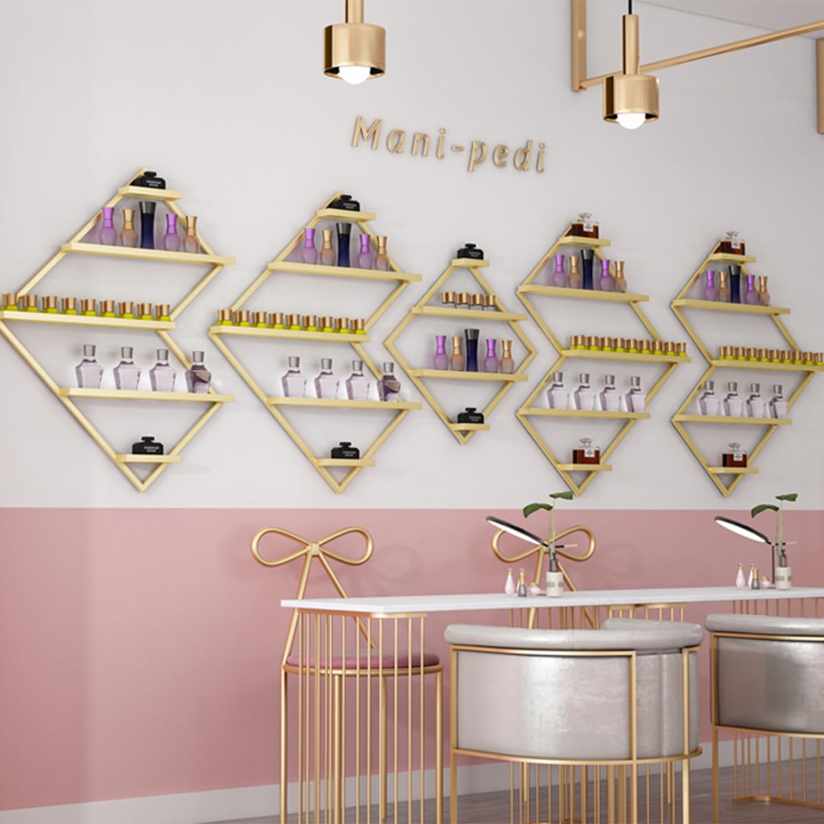 Expositor Poligonal para Esmaltes De Uñas, De Metal, para Pared, para Perfumes Y Aceites Esenciales, Ideal para El Hogar, SPA, Salón De Uñas, Tienda, Dorado（Gold）