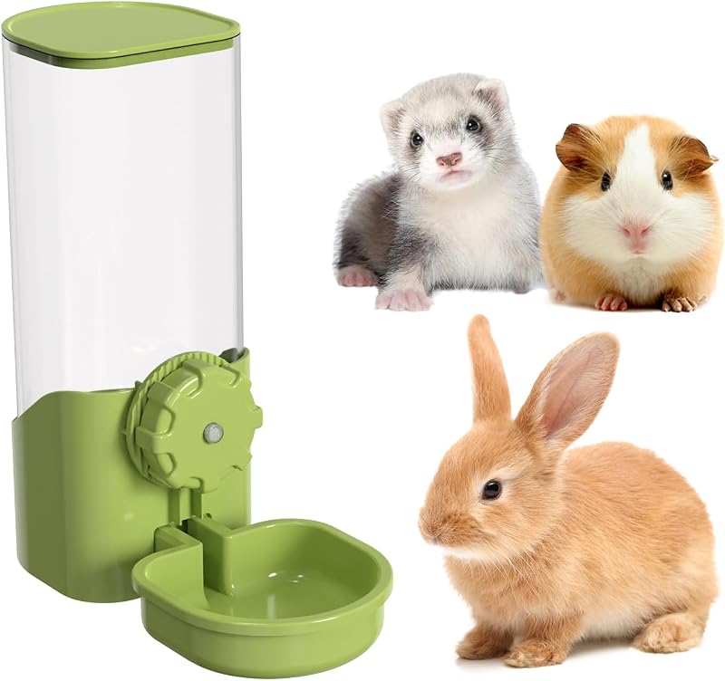 29oz Rabbit Water Bottle Dispenser for Cage, Bunny Water Bowl(Green) | Hanging, Auto Water Refilling, No Drip, for Small Animal Guinea Pig Bunny Chinchilla