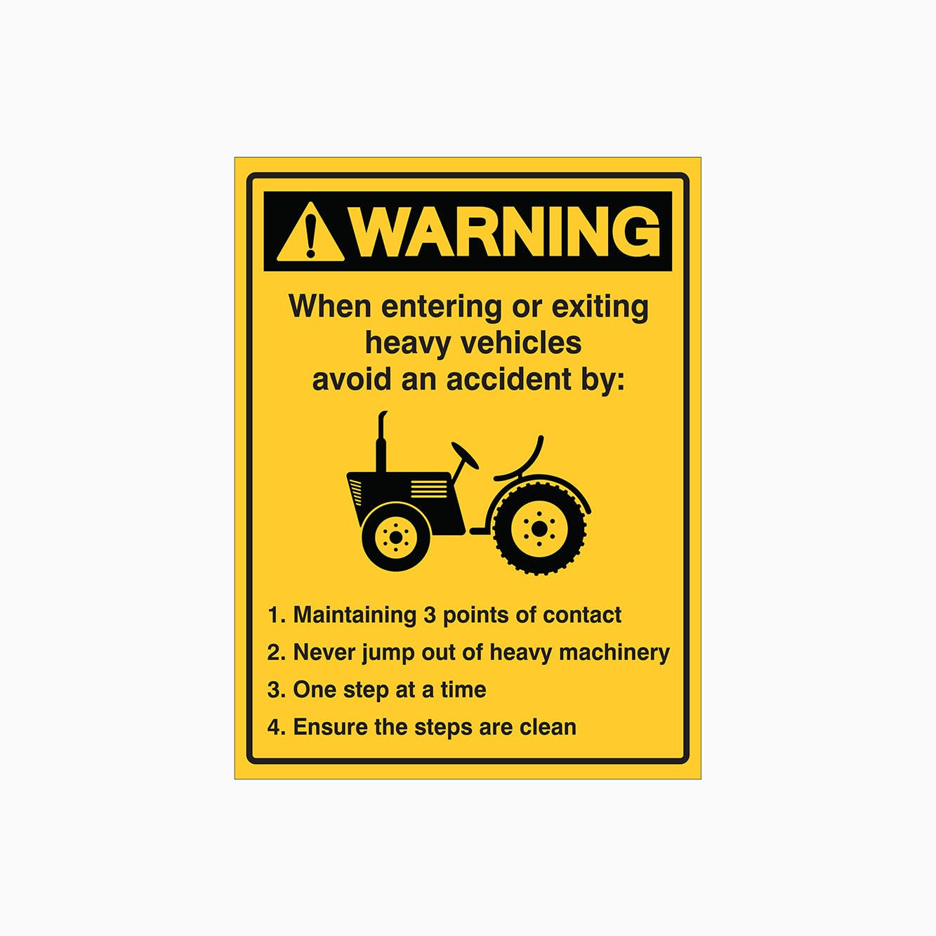 WARNING WHEN ENTERING OR EXITING HEAVY VEHICLES AVOID AN ACCIDENT Sign, 12x8 Metal Tin Sign, safety reminder near large vehicles.