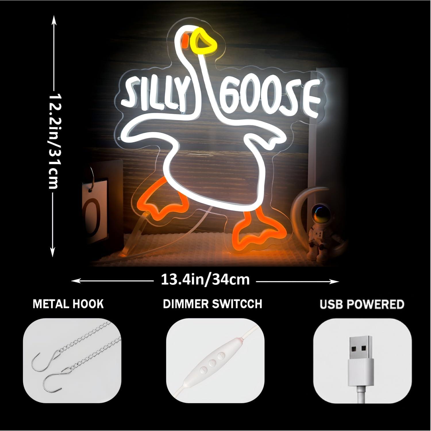 Silly Goose - Letrero de neón LED de ganso para decoración de pared para hombre, cueva, dormitorio, regalos de Navidad para amigos y niños