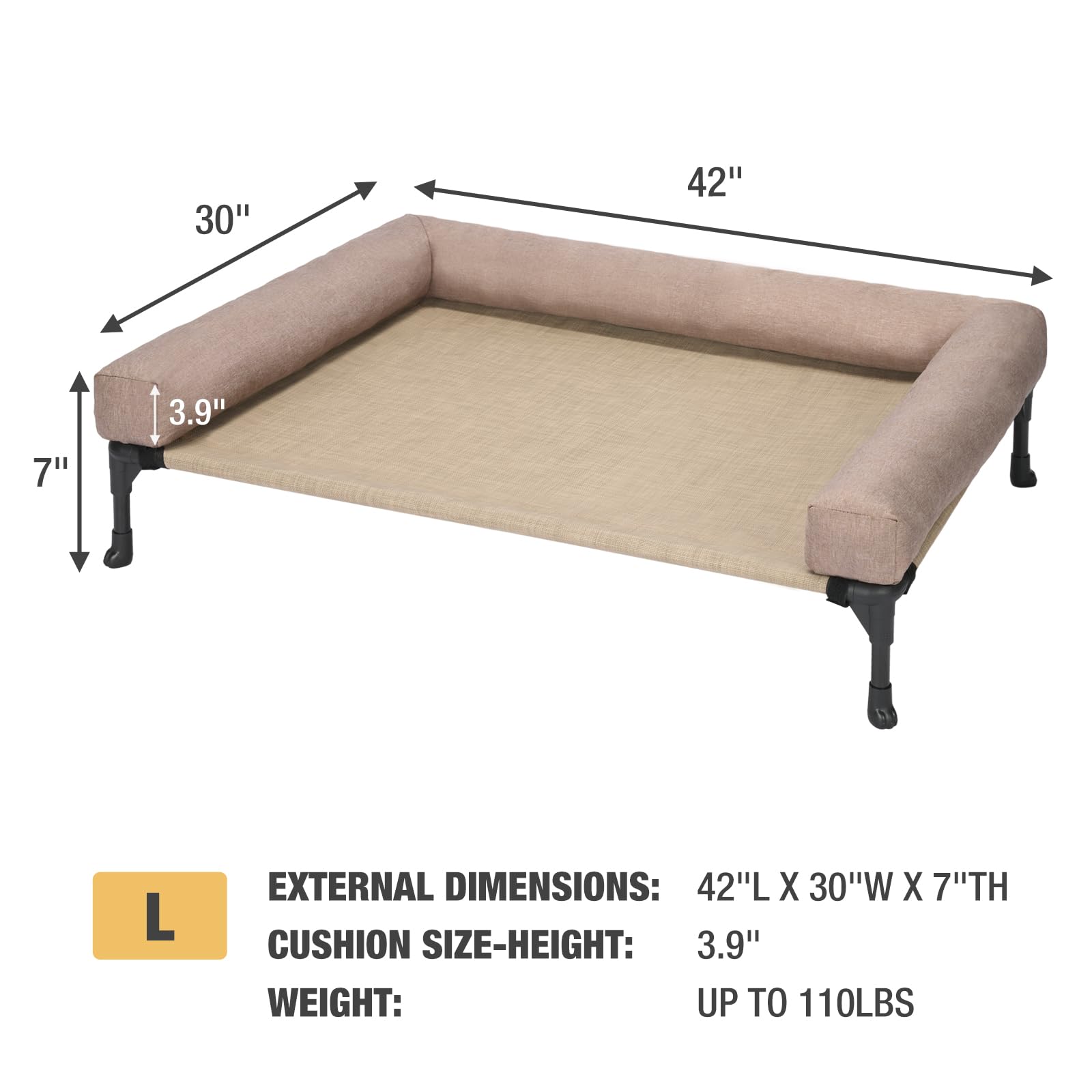 Cama Elevada Para Perros Pequeños – Con Almohadón Extraíble Lavable, 74x46x18 Cm, Transpirable – Ideal Para Interior Y Exterior, Negra