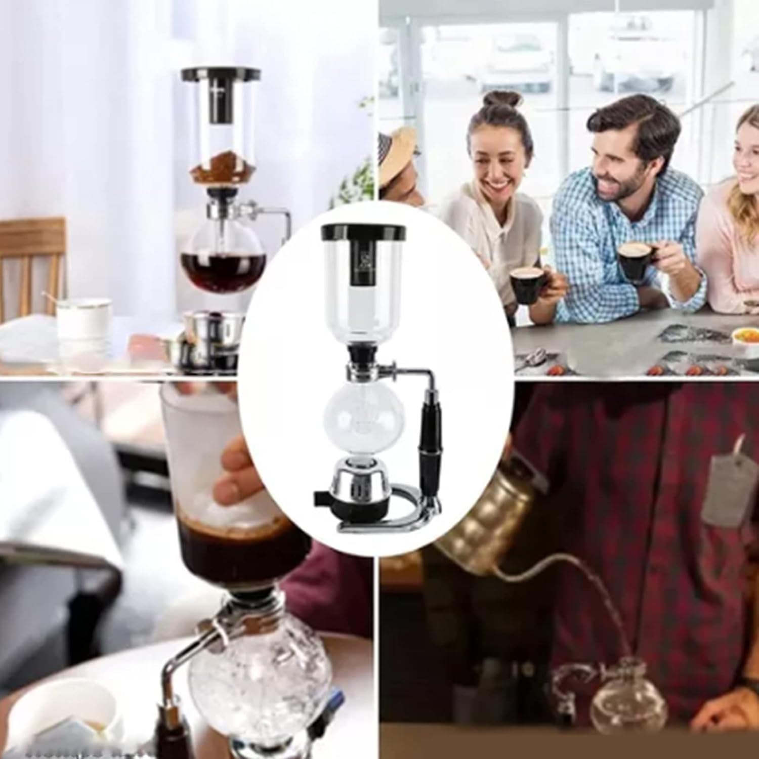 Siphon -Kaffeemaschine, Vakuumkaffeemaschine mit Halogenlampenheizung, Kaffeebrauertopf, Rotationsschalter verstellbare Wärme, für Home Office, 5 Personenkapazität