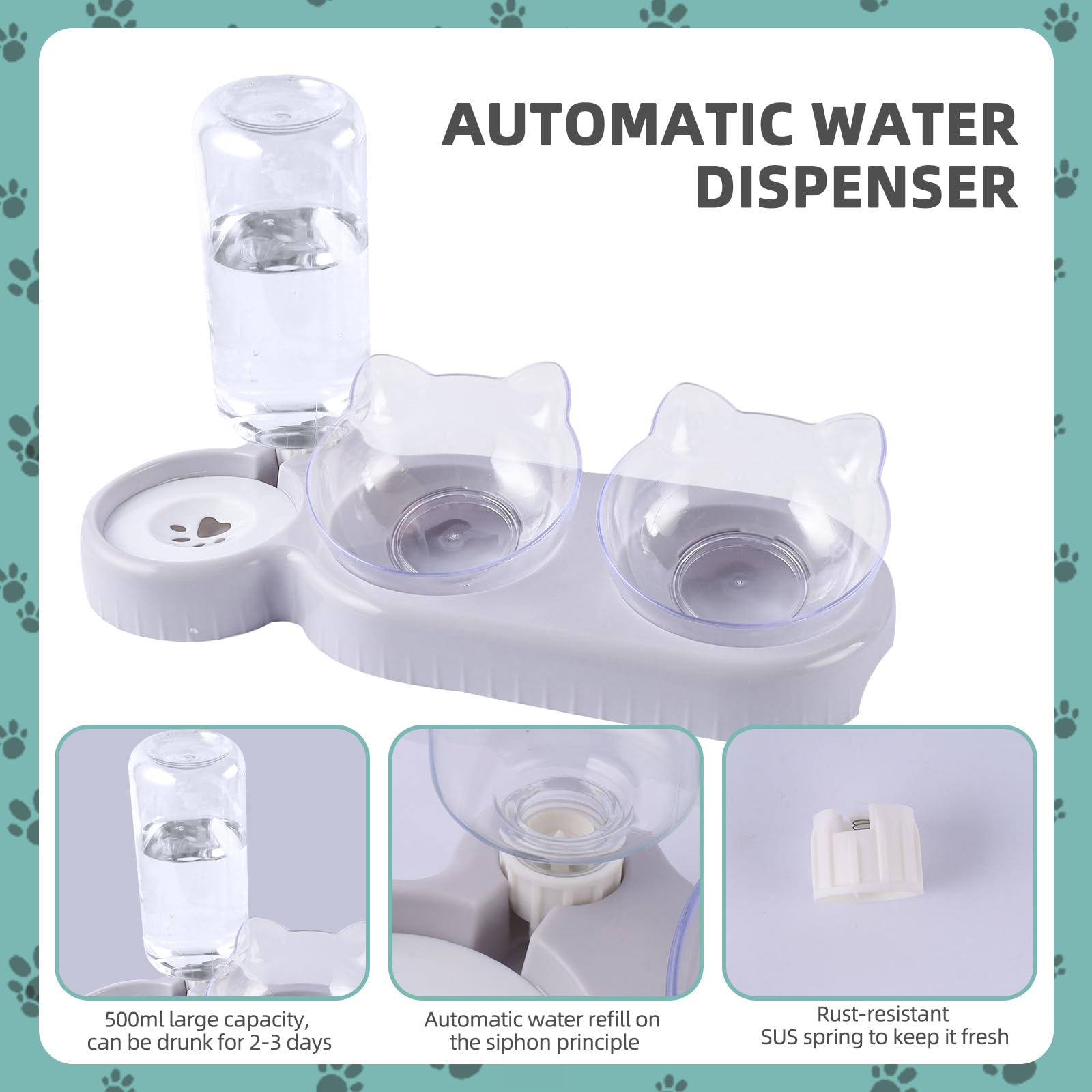 3-in-1 Katzennapf Mit Ständer – Erhöhte Futterschalen, Wasserspender, Neigbar, Für Kleine & Mittelgroße Katzen/Hunde