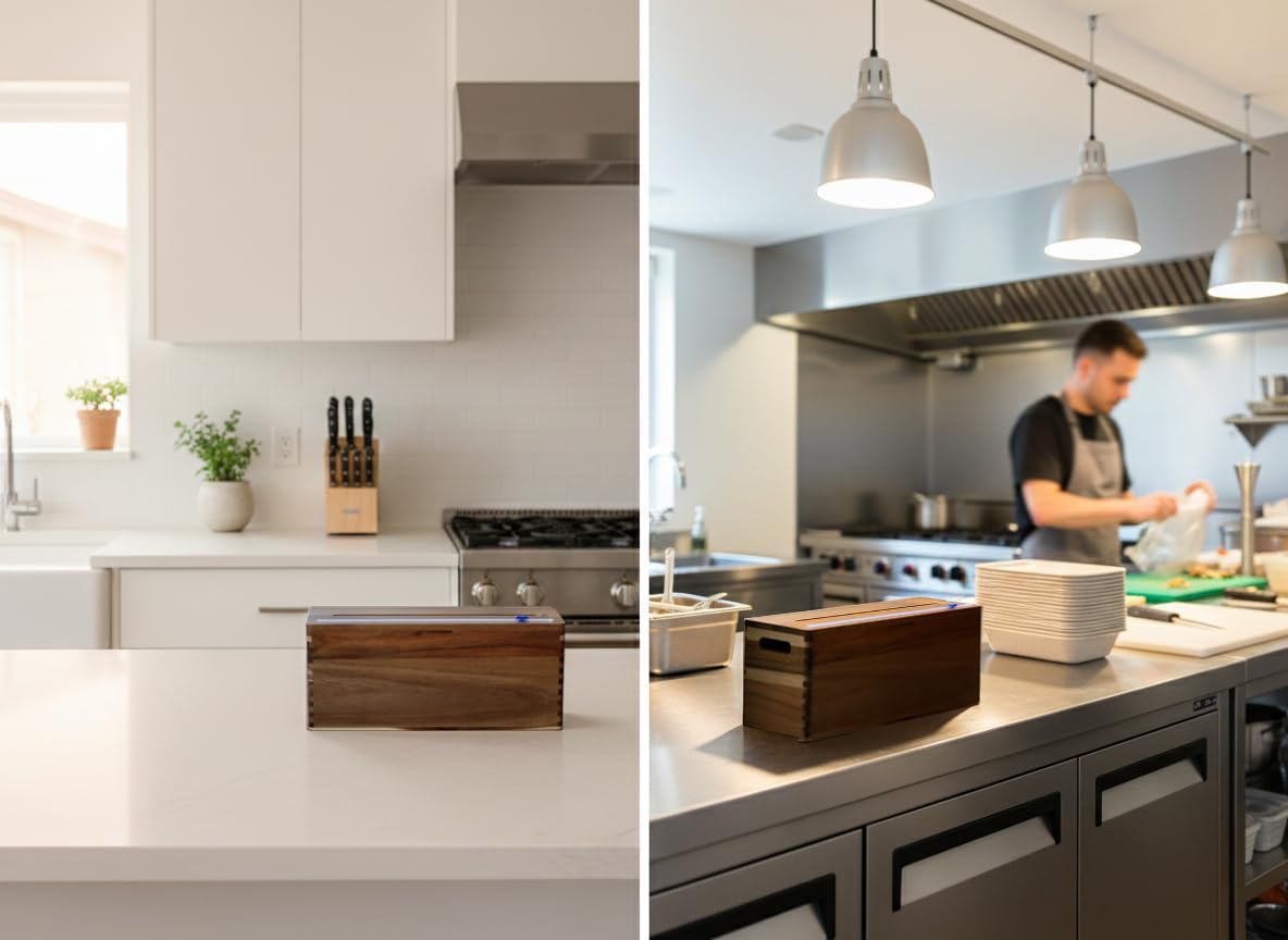 12" Acacia Wrap Dispenser with Slide Cutter – Plastic Wrap, Foil & Butcher Paper Holder for Kirkland, Reynolds, Saran & Sam’s Club Rolls – Countertop or Commercial Use