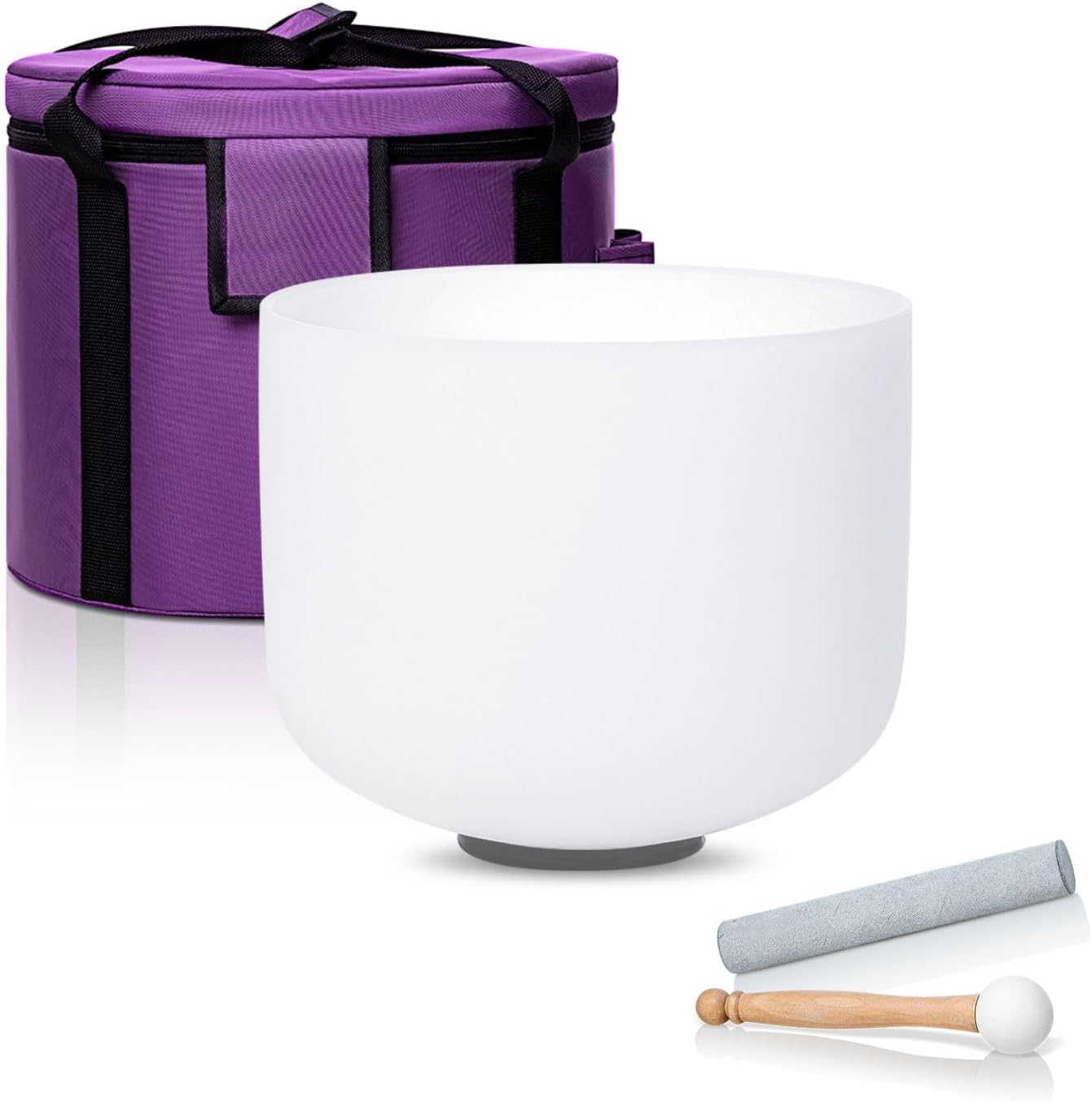 CALM CLANG 8 Inch G Note 432hz Throat Chakra Crystal Singing Bowl Healing Pure White with Carrying Case and Rubber Mallet Suede Strikers Oring