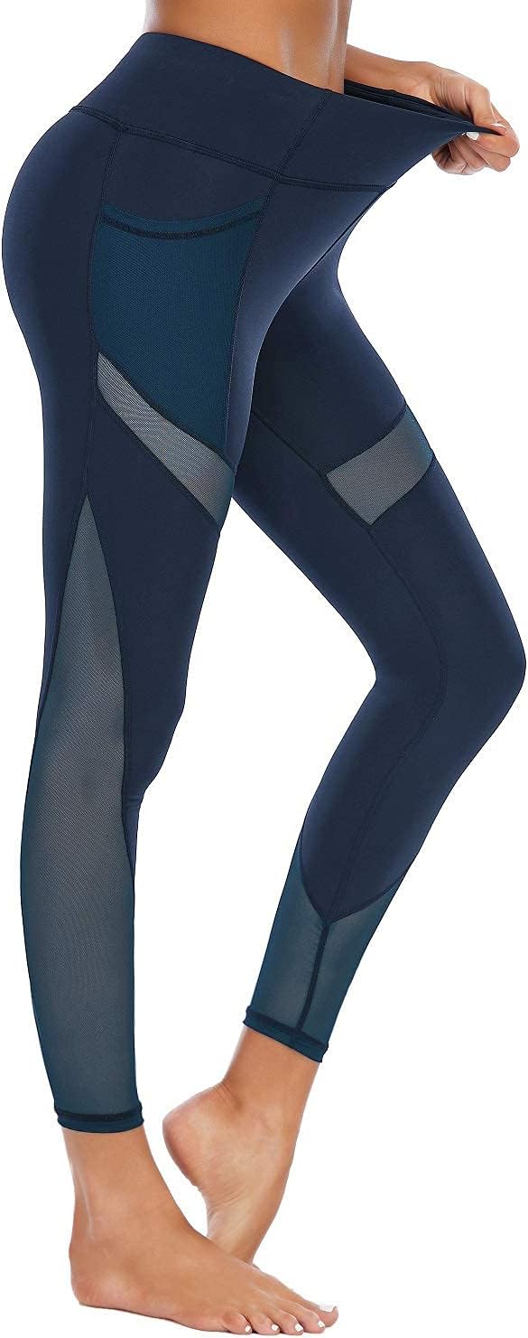 CSTOWN Women's High Waist Yoga Pants with Side Pockets Stretchy Mesh Insert Workout Leggings Tummy Control Yoga Tights - Image 4
