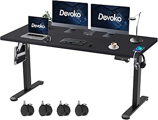 Devoko Electric Standing Desk 160x80 with USB Charging Height Adjustable Standing Desk with Desktop 2.5cm Sit Stand Desk Stand Up Desk Heavy Duty Steel 4Memory Smart Pannel(Frame+Black Desktop)