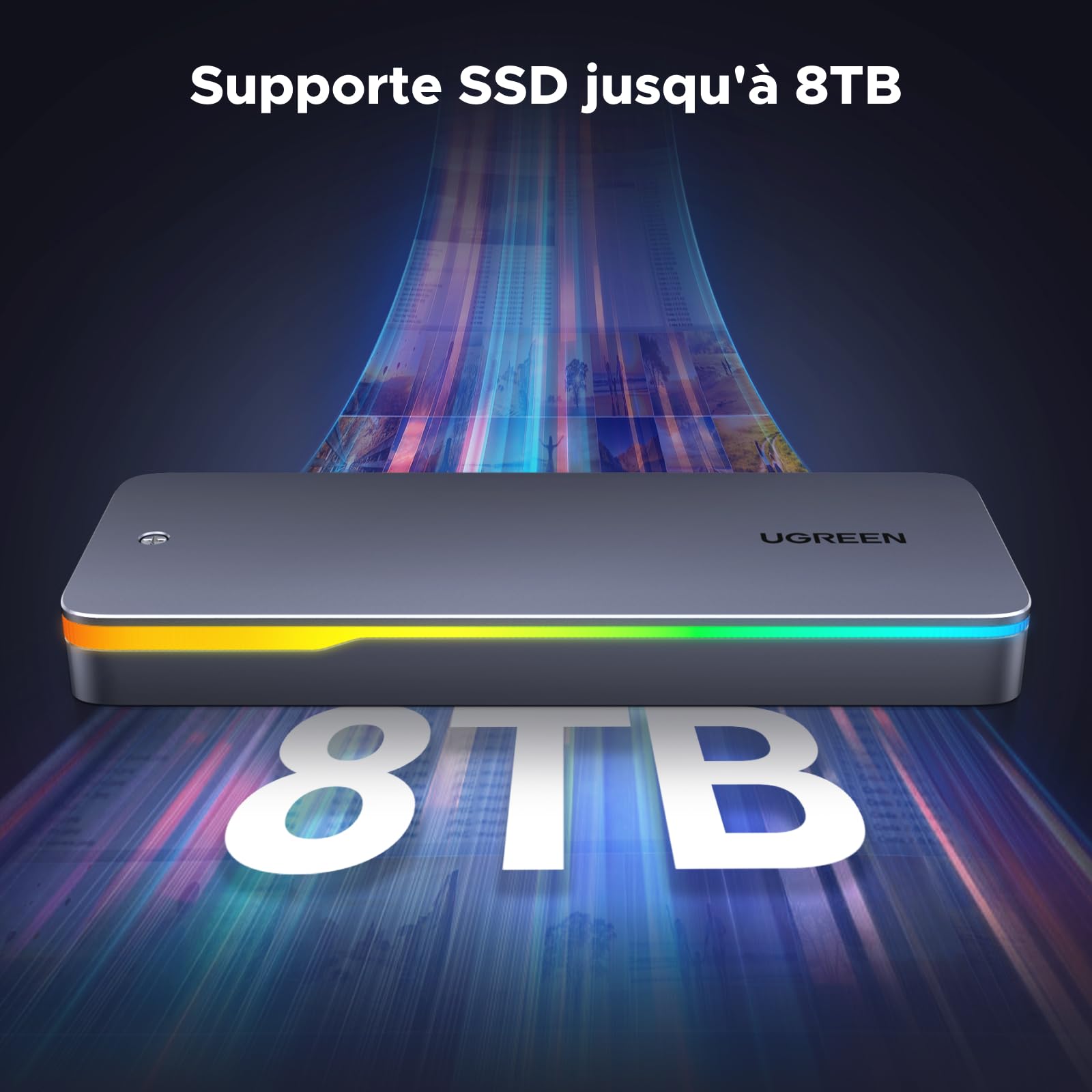 UGREEN Boîtier RGB M.2 NVMe SATA SSD USB C 3.2 Gen 2 20 Gbps M.2 SSD | pour NVMe SATA 2230 2242 2260 2280 Compatible avec iPhone 17 Pro Max Air Mac MacBook PC Windows Linux PS5 Xbox