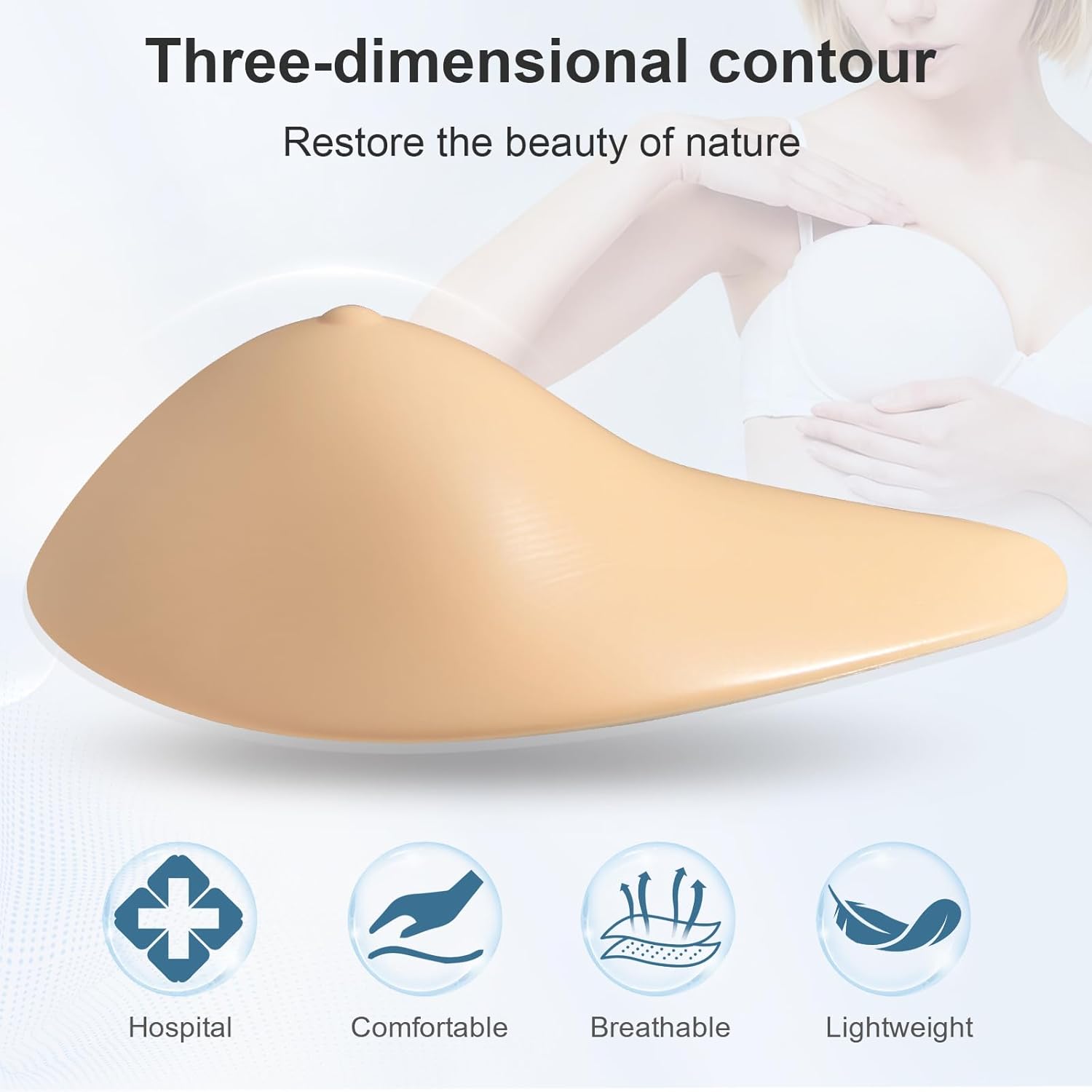 Lightweight Silicone Breast Prosthesis for Women,Waterproof Silicone Breast forms for Mastectomy Swim Left Spiral Shape Breast One Piece