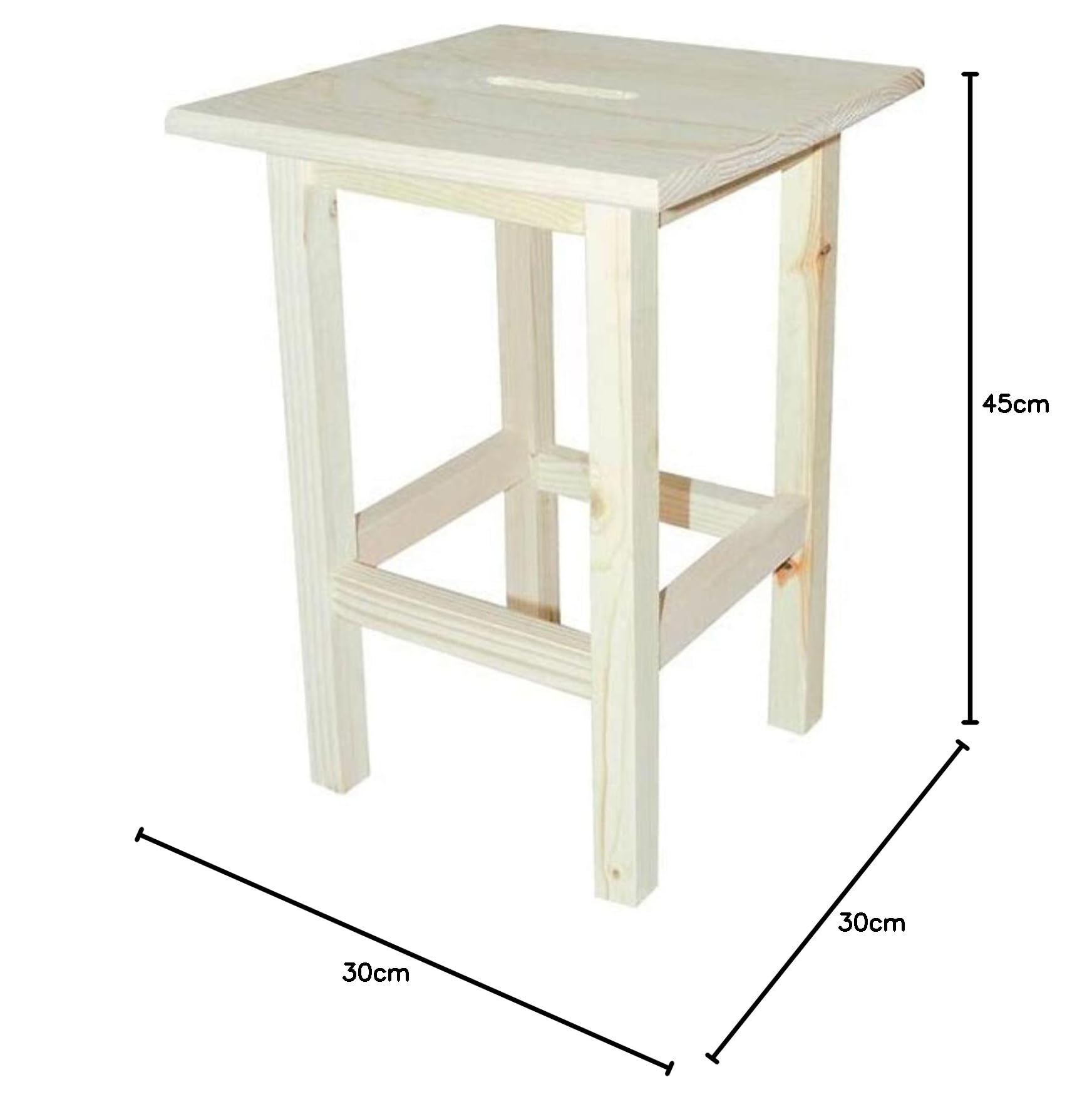 Sgabello Alto in Legno di Pino, Seduta, Panchetto, Sedia senza schienale da Bar, Cucina, Ufficio, Tavolino d'Appoggio, Stile Rustico e Solido, Pino Essiccato per Arredare Casa cm30x30xh45