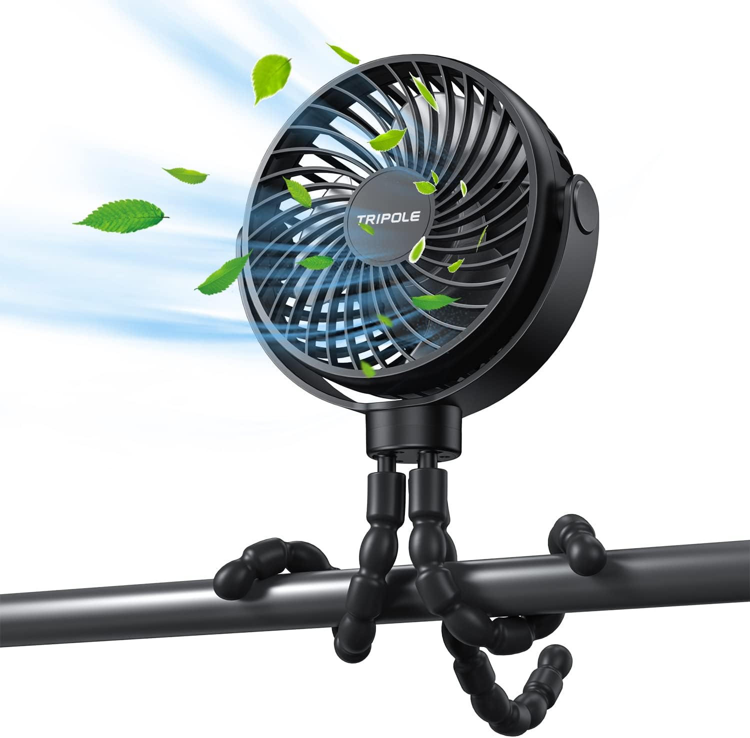 TriPole Portable Stroller Fan 5000mAh Battery Car Seat Fan, 360
