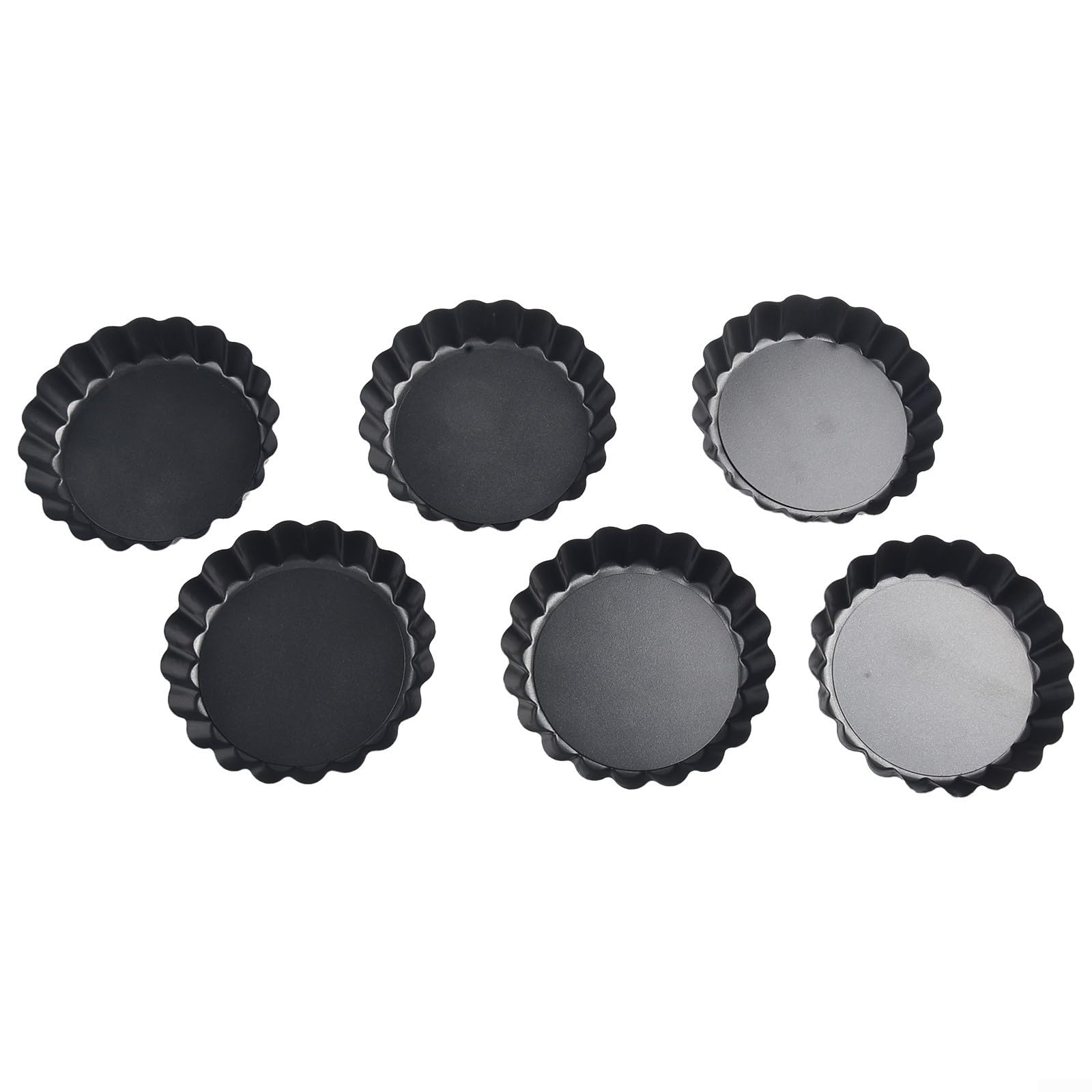 6Pcs Mini Tart Pans Set 4 Inch Quiche Pans with Removable Bottom, Non-Stick Carbon Steel Bakeware for Pizza, Cake, Roast Chicken, Heat Resistant, Easy Clean, Black