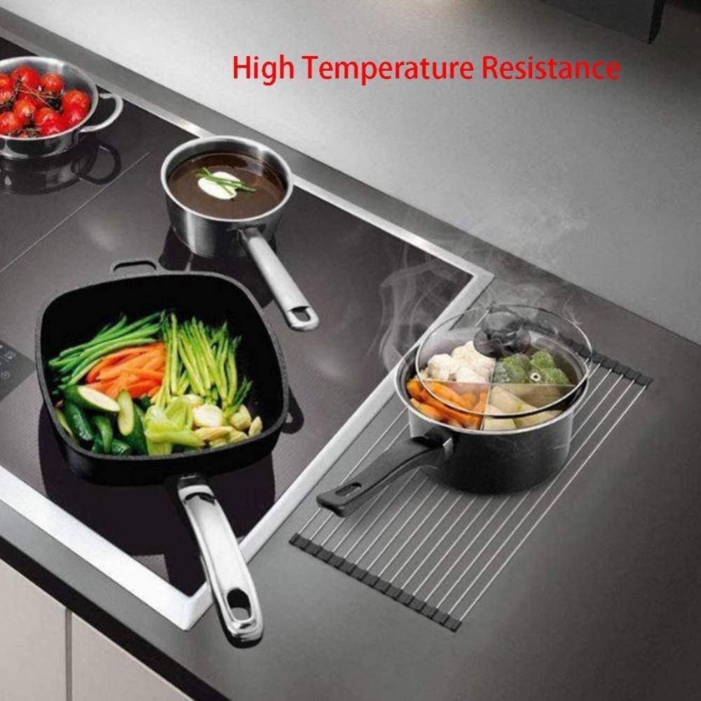 CLQ Estante De Drenaje De Acero Inoxidable Estante De Secado De Frutas Y Verduras, Escurridor, Escurridor, Escurridor sobre Fregadero Enrollable, Negro