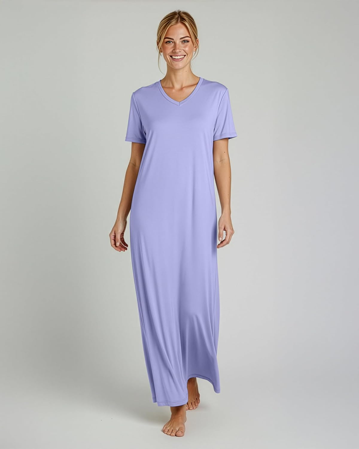 Real Essentials 3 Pack: Women's Soft Maxi Long Nightshirt Short Sleeve Soft Nightgown Sleep Dress (Available in Plus Size) - Image 2
