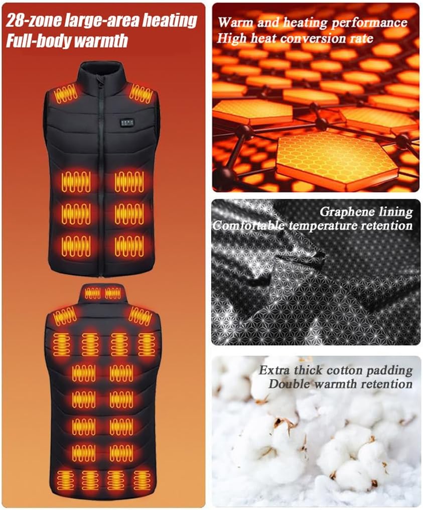 Heated Vest for Men Women, 28 Zones USB Rechargeable Electric Heating Hunting Vest Body Warmers