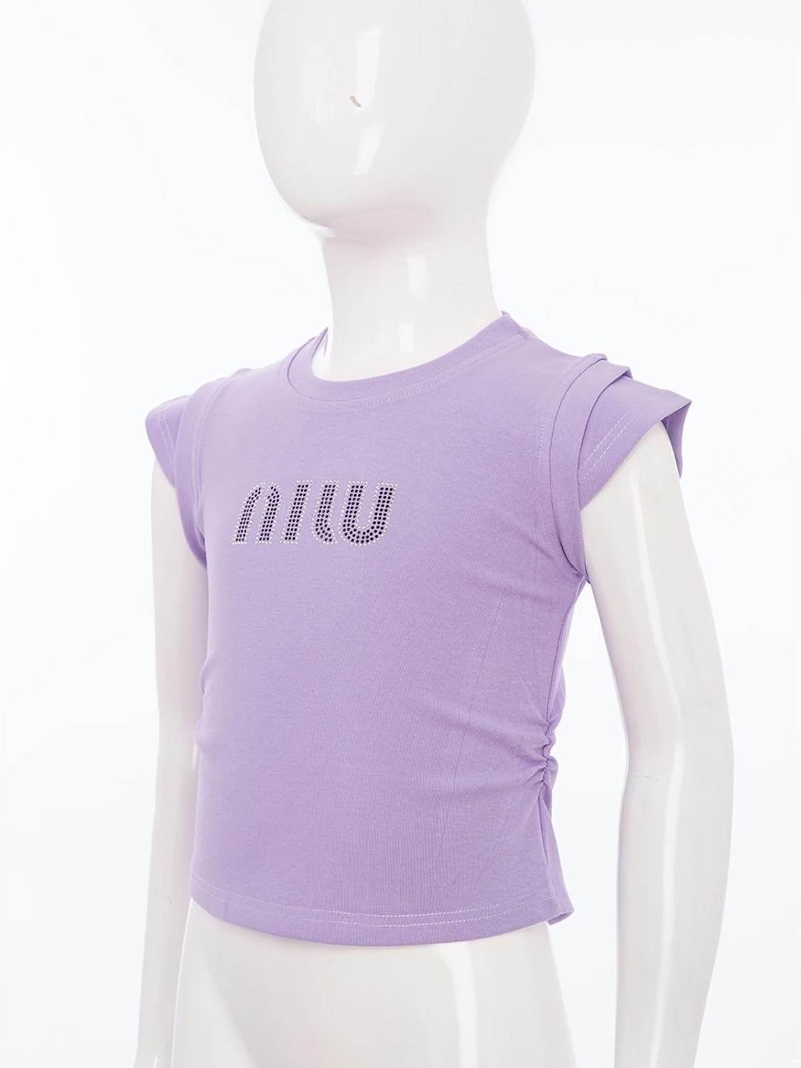 Girls Athletic Dry-fit Shirts Gym Yoga Workout T-Shirts Ruched Letter Crop Tees for Kids