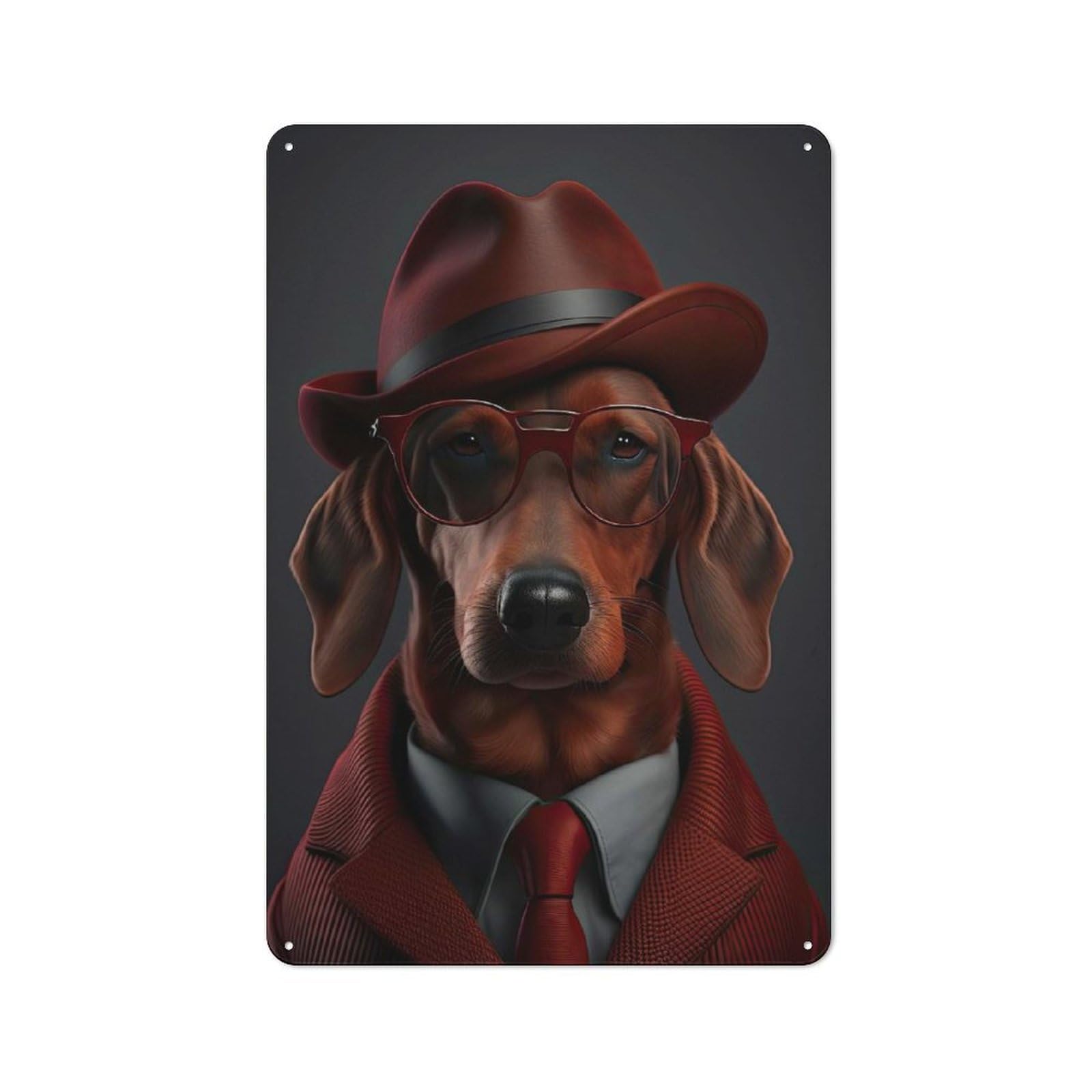 Junmoney Style Tin Wall Plaque 30X20cm With Red Dachshund Mafia Boss For Home Bar Wall, A Decorative Christmas Gift For Hosts Who Enjoy Retro Interiors