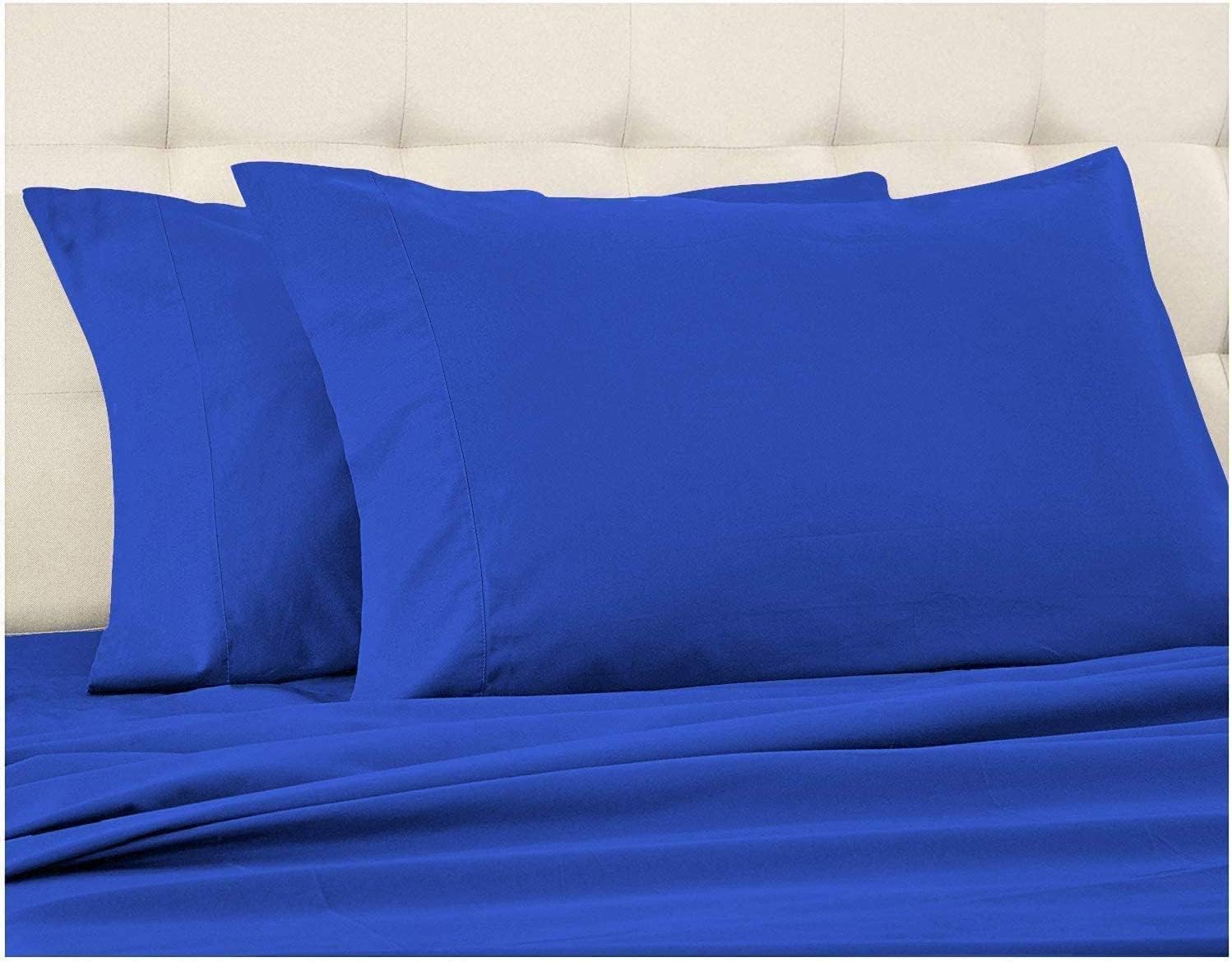 4 Piece Sheet Set - Hotel Luxury 600 Thread Count Sheets & Pillowcases Bedding Fits Upto 18" Mattress -100% Egyptian Cotton 4 Piece Set - Royal Blue Solid, Full-XL Size.