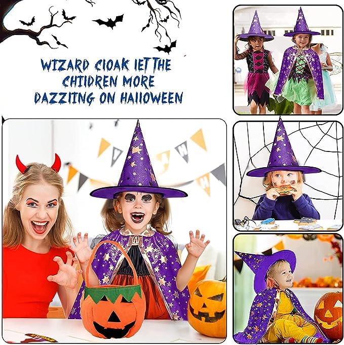 Disfraz de Halloween para niños, capa de satén con sombrero para niños Disfraz de Halloween para niños, capa de satén con sombrero para niños