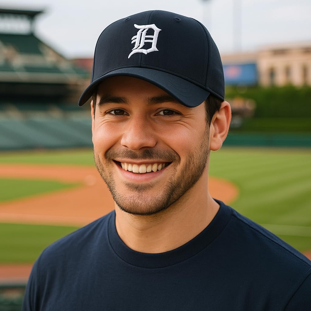 Officially Licensed Detroit Baseball Navy MVP Hat Classic Home Team Logo Adjustable Embroidered Structured Cap