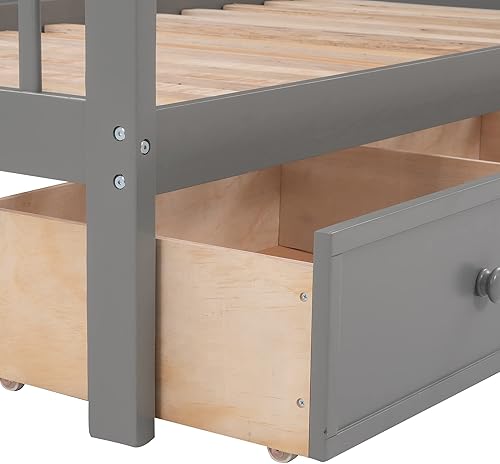Miniatura 127 de Merax Litera de escalera individual sobre matrimonial con nido, escalera de almacenamiento y barandilla de longitud completa, litera de