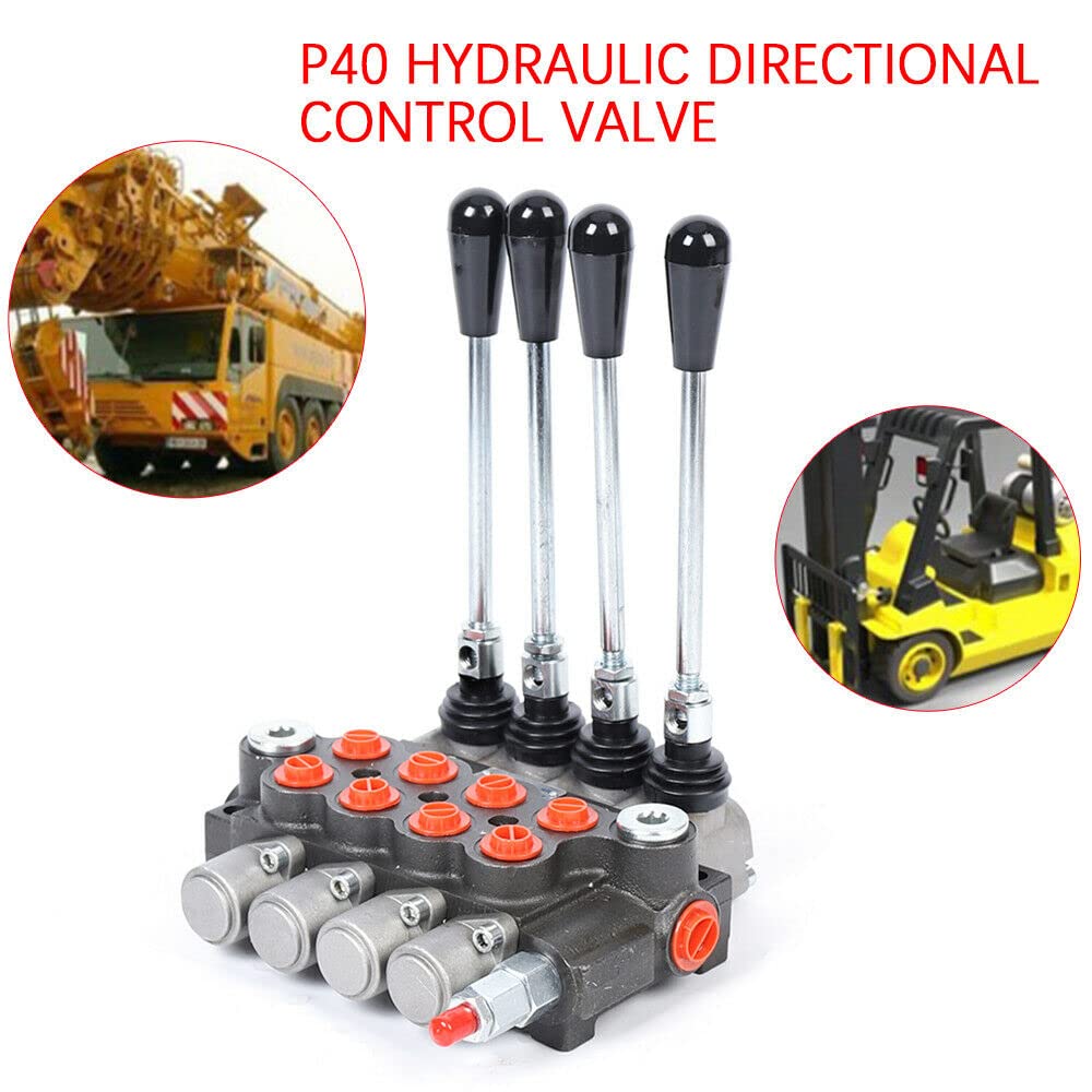 SHZICMY Valvola Idraulica Monoblocco 4 Volte, 40 L/Min, Blocco Idraulico, Comando Manuale G1/2", Attacco Joystick per Trattori Caricatori