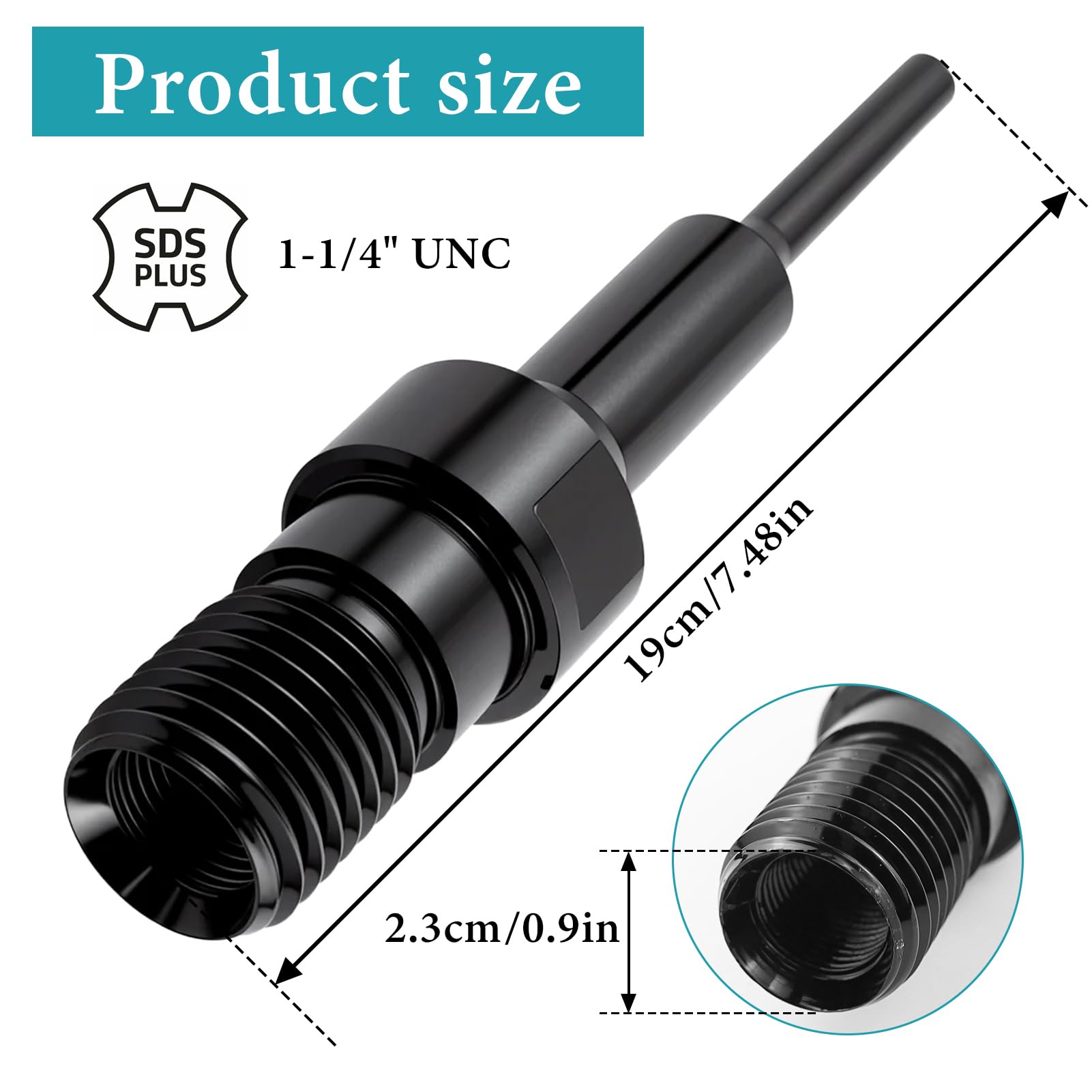 Adaptador SDS-Plus 1 1/4 Pulgadas UNC Para Corona de Perforación de Diamante y Taladro de Núcleo