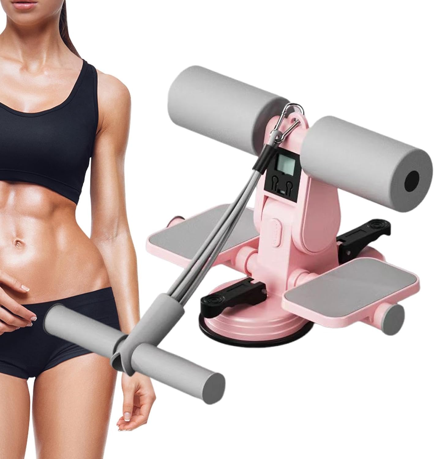 Sit Up Bar Foot Holder, Portable Sit Up Floor Holder, Sit Up Exercise Equipment, 3 Level Adjustable with 2 Strong Suction Cup and Elastic Pull Rope for Abs Workout Aids,Feet and Leg Strength, Multicolor-image-41