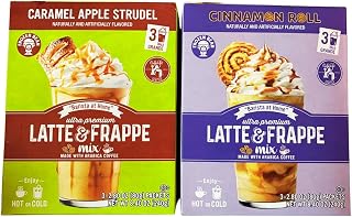 Frozen Bean Latte & Frappe Mix Bundle – Caramel Apple Strudel & Cinnamon Roll (3-Pack Each) | Barista at Home | Enjoy Hot or Cold | Made with Arabica Coffee