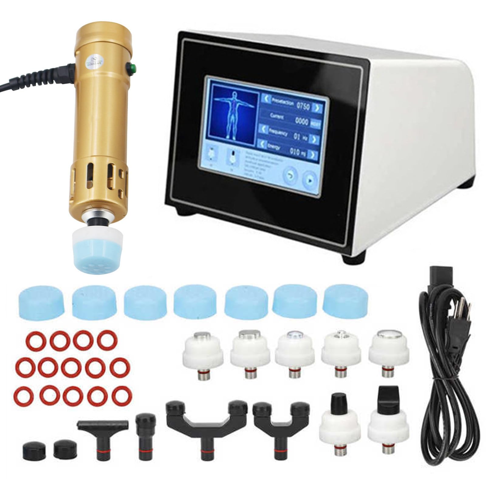 Macchina professionale per terapia ad onde d'urto 2 in 1 Massaggiatore muscolare per alleviare il dolore negli infortuni sportivi, Trattamento ED, Energia regolabile: 10-250 MJ, Frequenza: 1-16 HZ,D