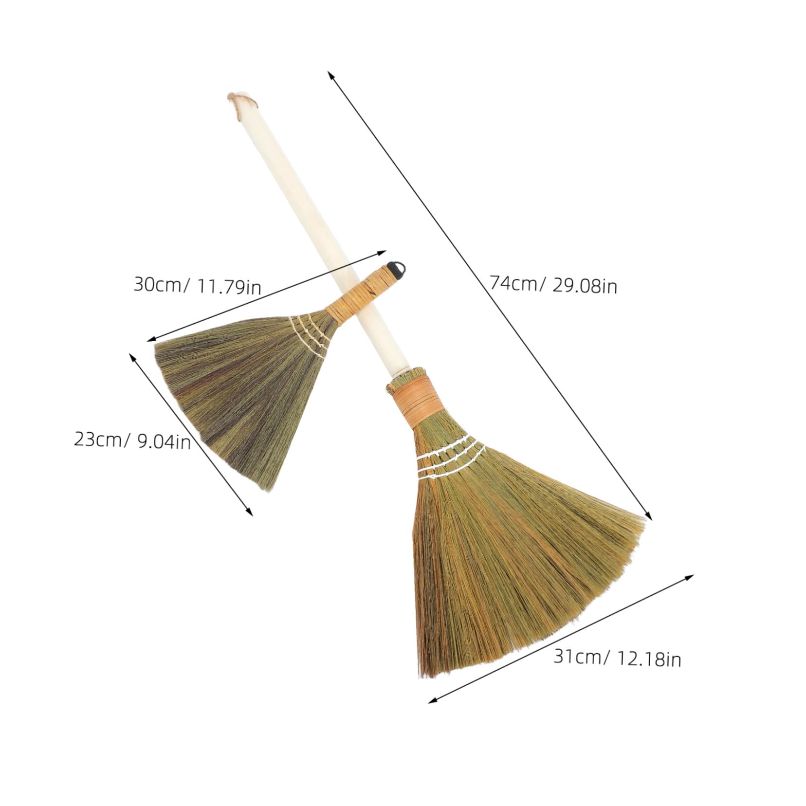 ULDIGI 2pcs Soft Bristle Broom Set Handwoven Straw Household Broom with Detachable Handle for Indoor Dust Removal for Living Rooms and Compact Storage