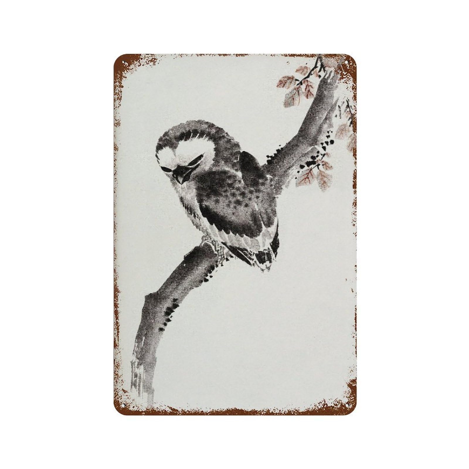xiaoxiaoshen Japanese Owl Katsushika Hokusai Style Wall Decor Art Metal Tin Poster Modern Home Decor Art Home Bar Shop Decorations Vintage Sign 30x20cm