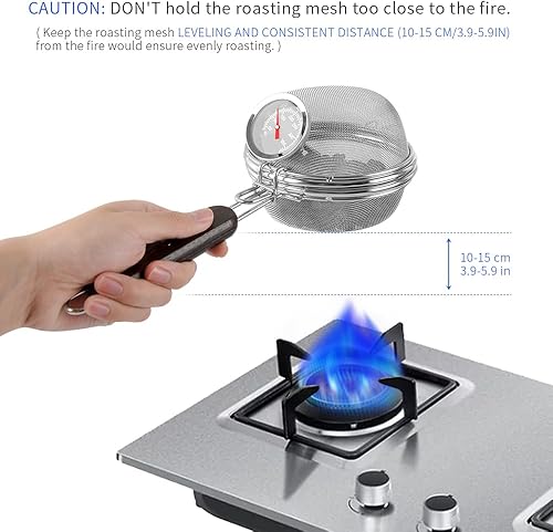 Miniatura 5 de CAFEMASY - Tostador de granos de café para el hogar, portátil, de acero inoxidable, práctico tostador de café, herramienta de malla con termómetro