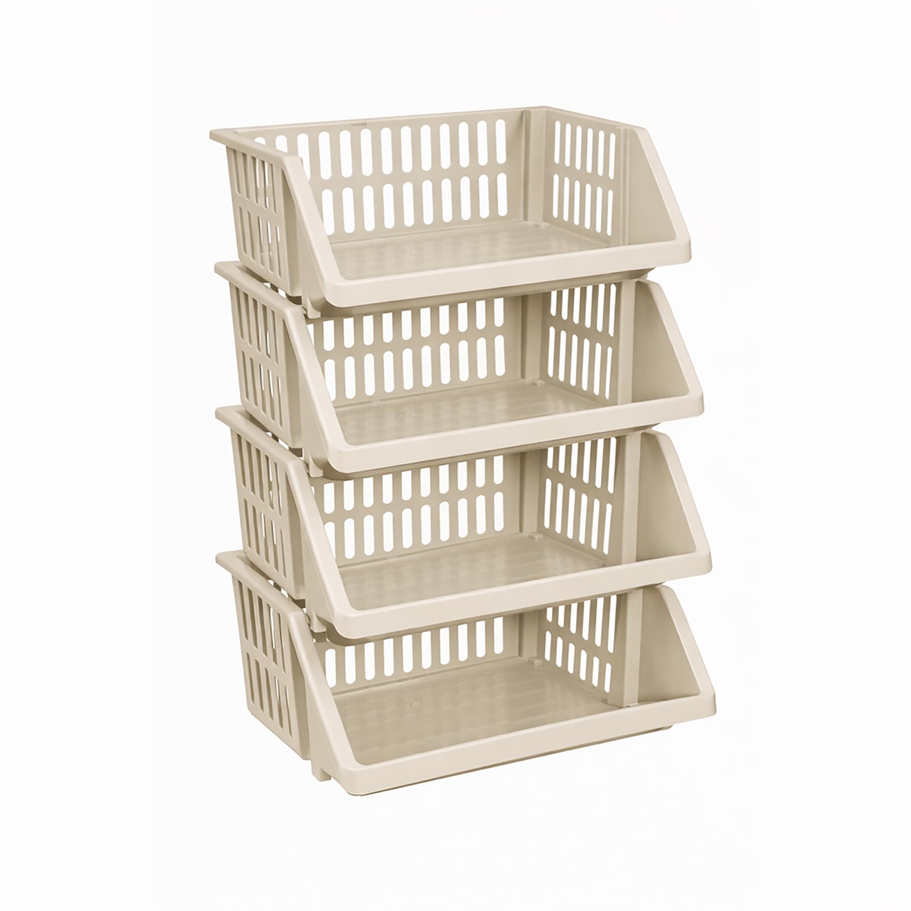 CrazyGadget® Multi Purpose Large Plastic Colour Storage Rack Stand Stacking Stackable Basket - Made In U.K. (4 Tiers, Cream)