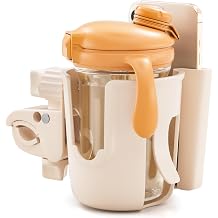 Li & Zhao Universal Stroller Cup Holder - 2-in-1 Wheelchair Cup Holder Adjustable Bike Drink Holder with Phone Holder Accessories for Rollator,Bike,Scooter,WalkerBeige
