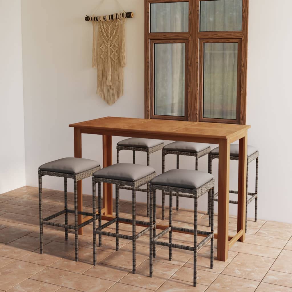 Juego de muebles de jardín con cojines (7 piezas), color gris